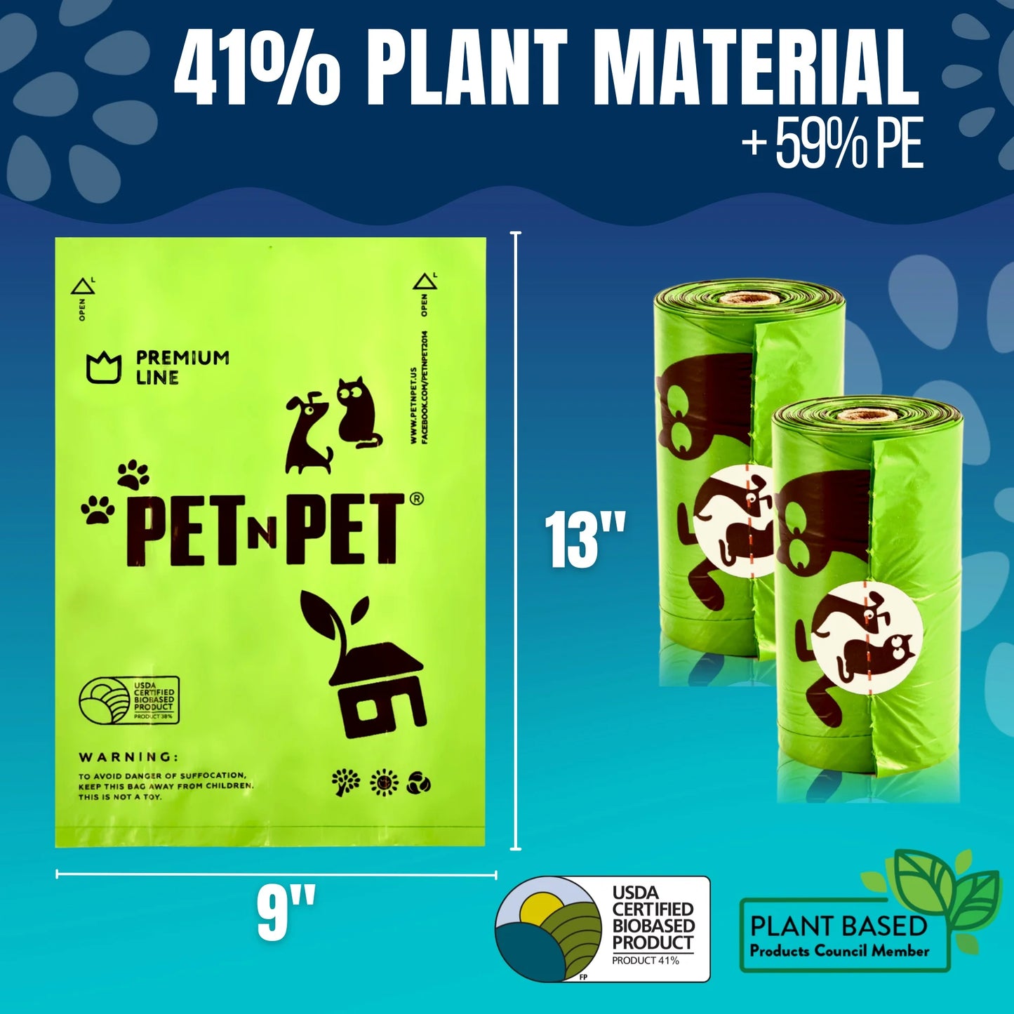 Dog Poop Bags Premium Rolls, 360 Count, Unscented, 41% Plant-Based, Leak-Proof Dog Waste Bags, 8 X 15 Inches