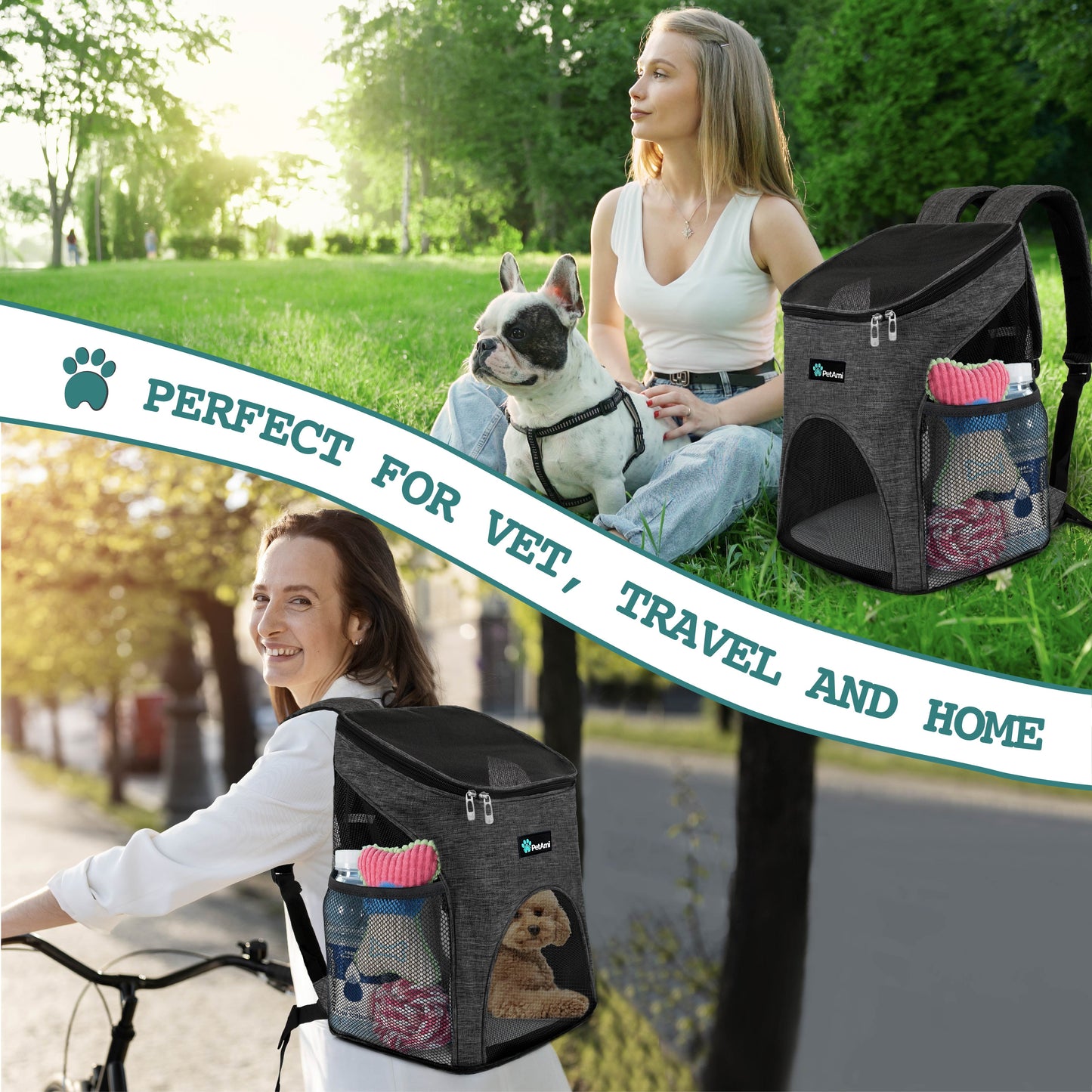 Small Dogs and Cat Backpack Carrier, Airline Approved Pet Backpack Carrier, Ventilated, Safety Strap, Buckle Support Designed for Hiking Travel Camping Outdoor, Max 18 Lbs (Dark Gray)