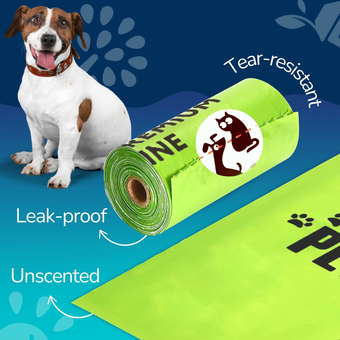 Dog Poop Bags Premium Rolls, 360 Count, Unscented, 41% Plant-Based, Leak-Proof Dog Waste Bags, 8 X 15 Inches