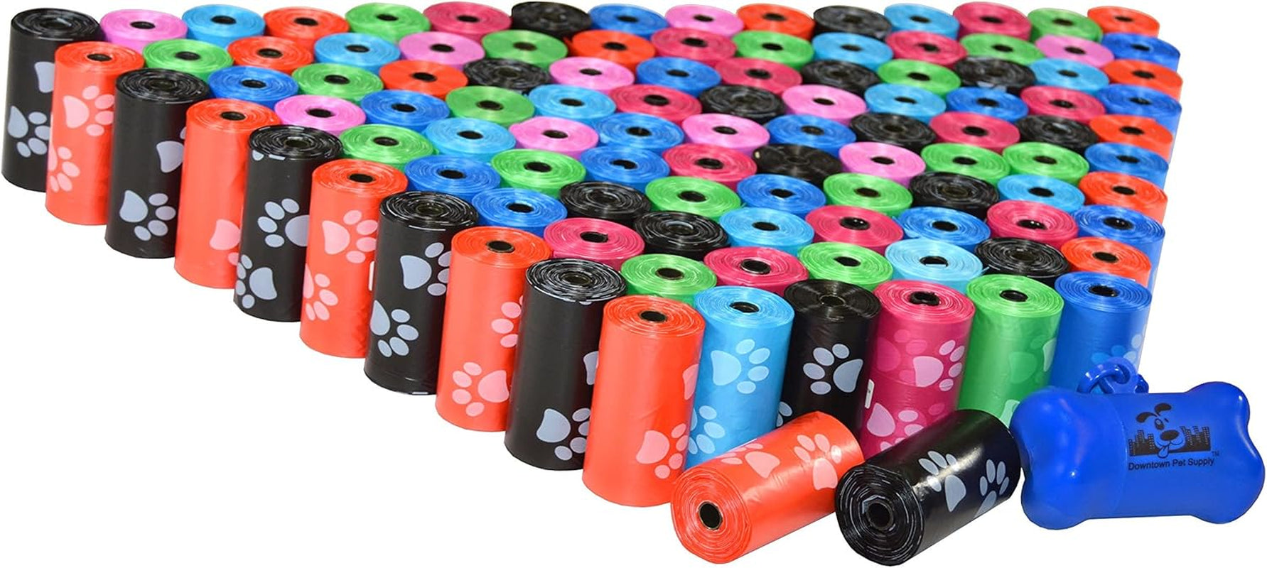 Poop Bags for Dogs with Dispenser, 2200 Count - Leak-Proof Dog Waste Bags and Bone-Shaped Dog Poop Bags Holder for Leash - Rainbow with Paw Prints of Colors, 12.5" X 8.5"