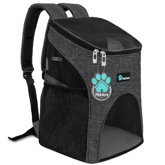 Small Dogs and Cat Backpack Carrier, Airline Approved Pet Backpack Carrier, Ventilated, Safety Strap, Buckle Support Designed for Hiking Travel Camping Outdoor, Max 18 Lbs (Dark Gray)
