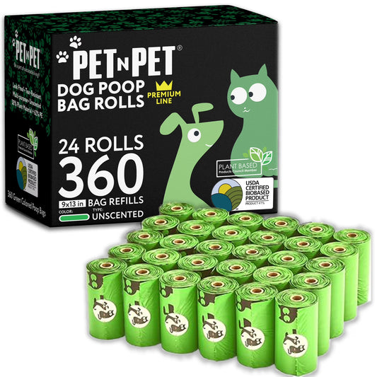 Dog Poop Bags Premium Rolls, 360 Count, Unscented, 41% Plant-Based, Leak-Proof Dog Waste Bags, 8 X 15 Inches