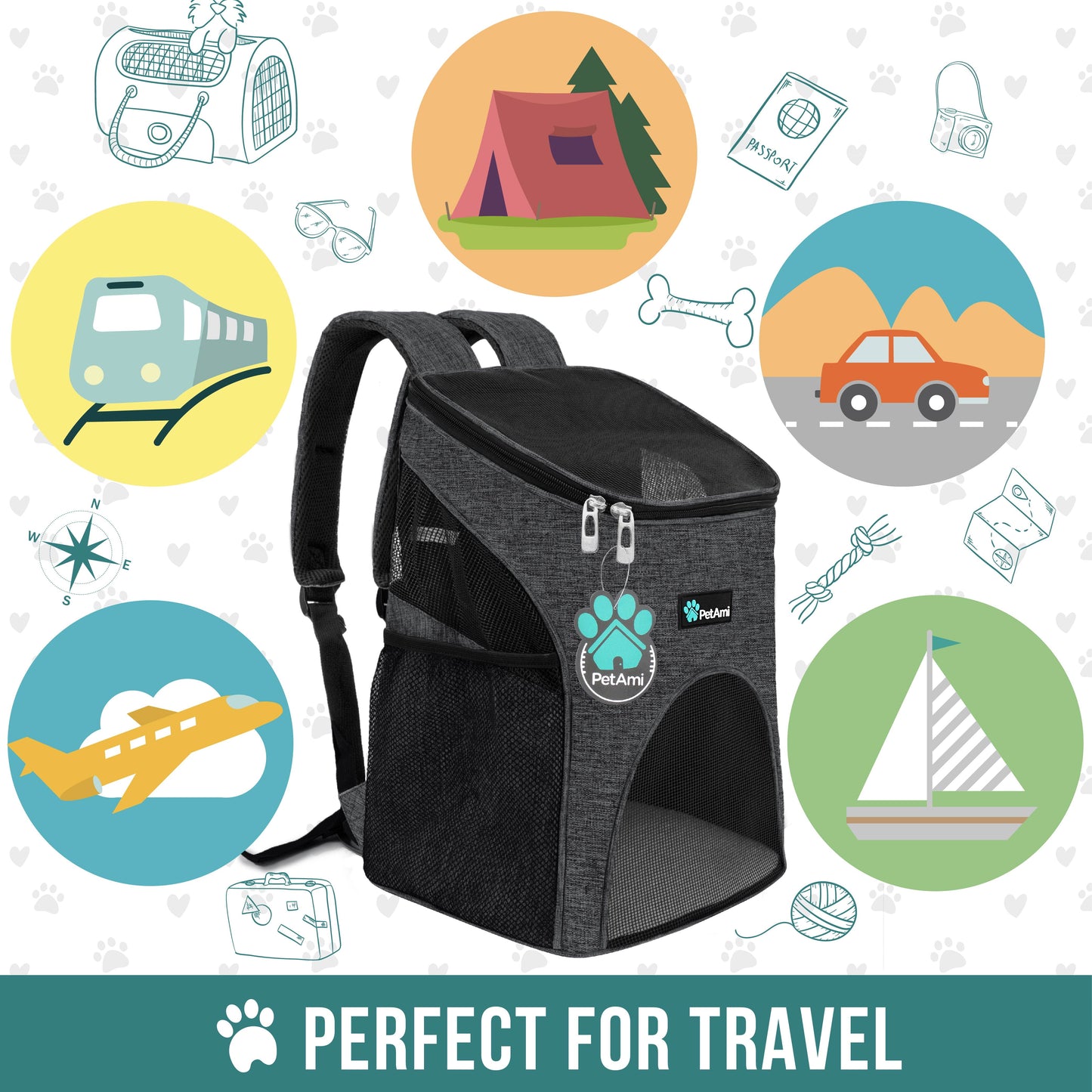 Small Dogs and Cat Backpack Carrier, Airline Approved Pet Backpack Carrier, Ventilated, Safety Strap, Buckle Support Designed for Hiking Travel Camping Outdoor, Max 18 Lbs (Dark Gray)