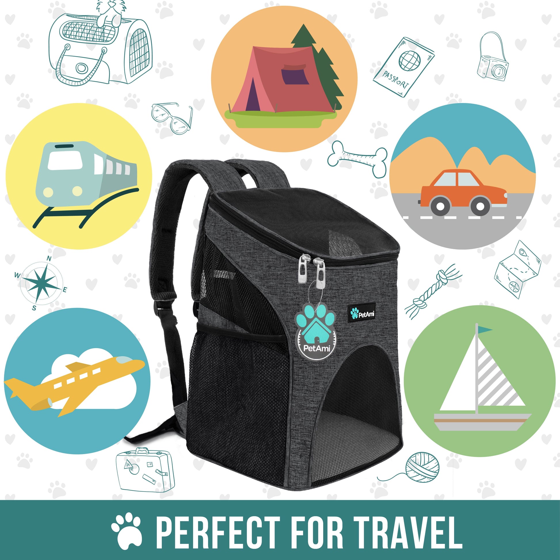 Small Dogs and Cat Backpack Carrier, Airline Approved Pet Backpack Carrier, Ventilated, Safety Strap, Buckle Support Designed for Hiking Travel Camping Outdoor, Max 18 Lbs (Dark Gray)