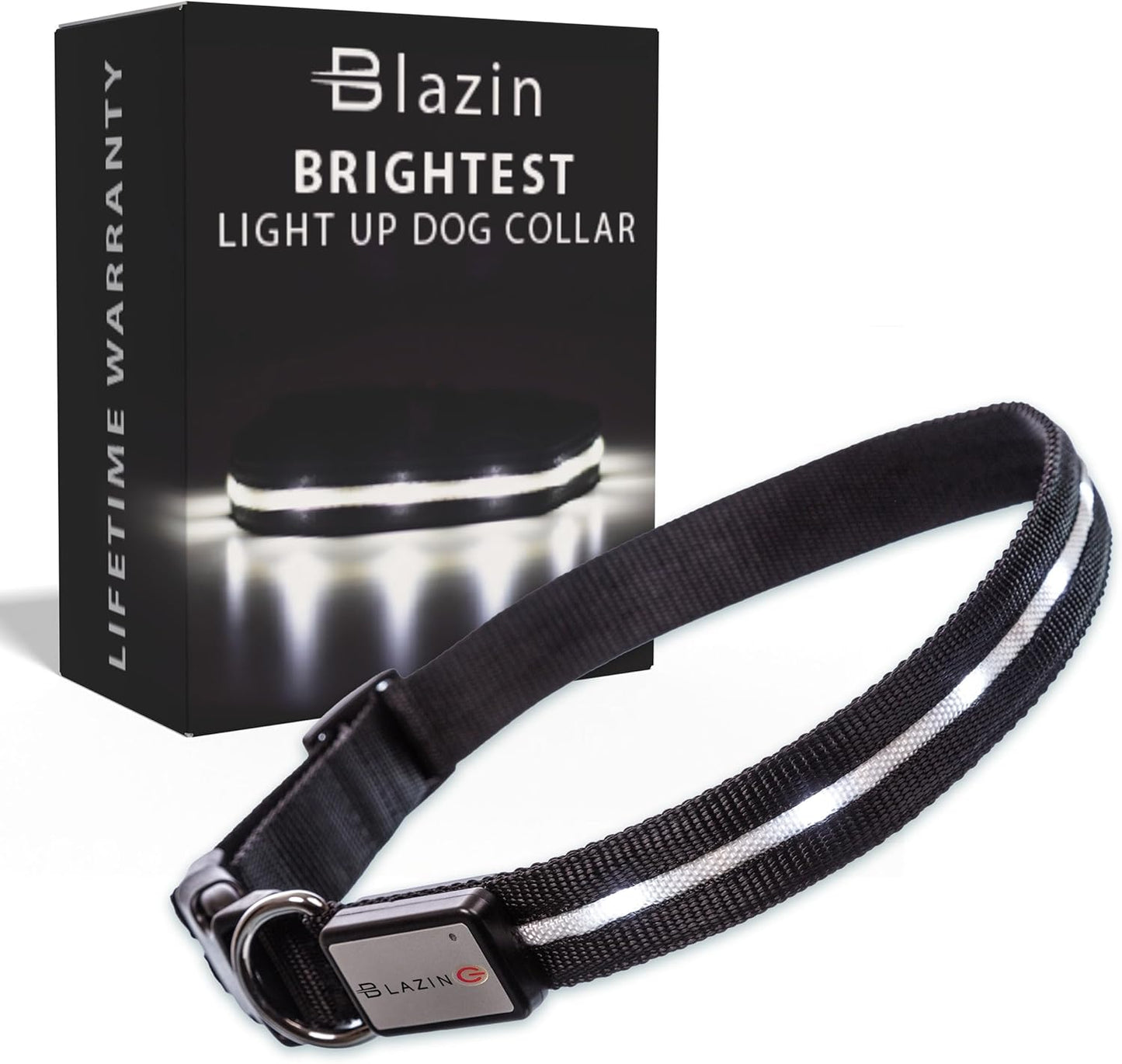 Light up Dog Collar - the Original LED Dog Collar - USB Rechargeable - Waterproof - 1,000 Feet of Visibility - Dog Collar Light for Small, Medium, Large Dogs - US Brand